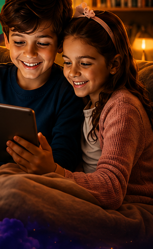 Pai e filho usando o app juntos