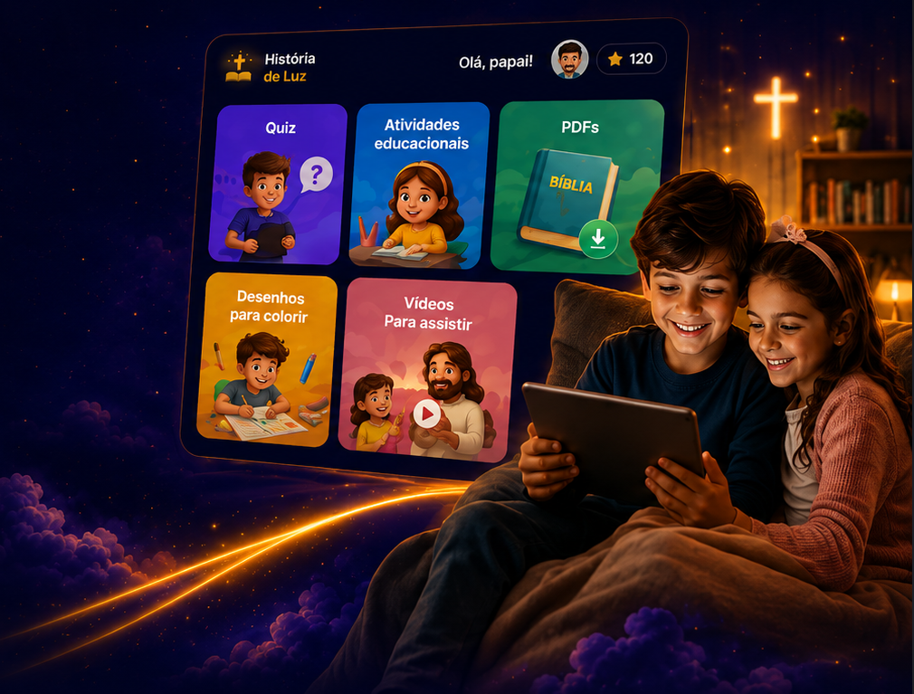 Painel do app História de Luz com crianças